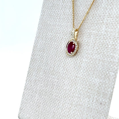 9ct Yellow Gold Oval Ruby and Diamond Pendant