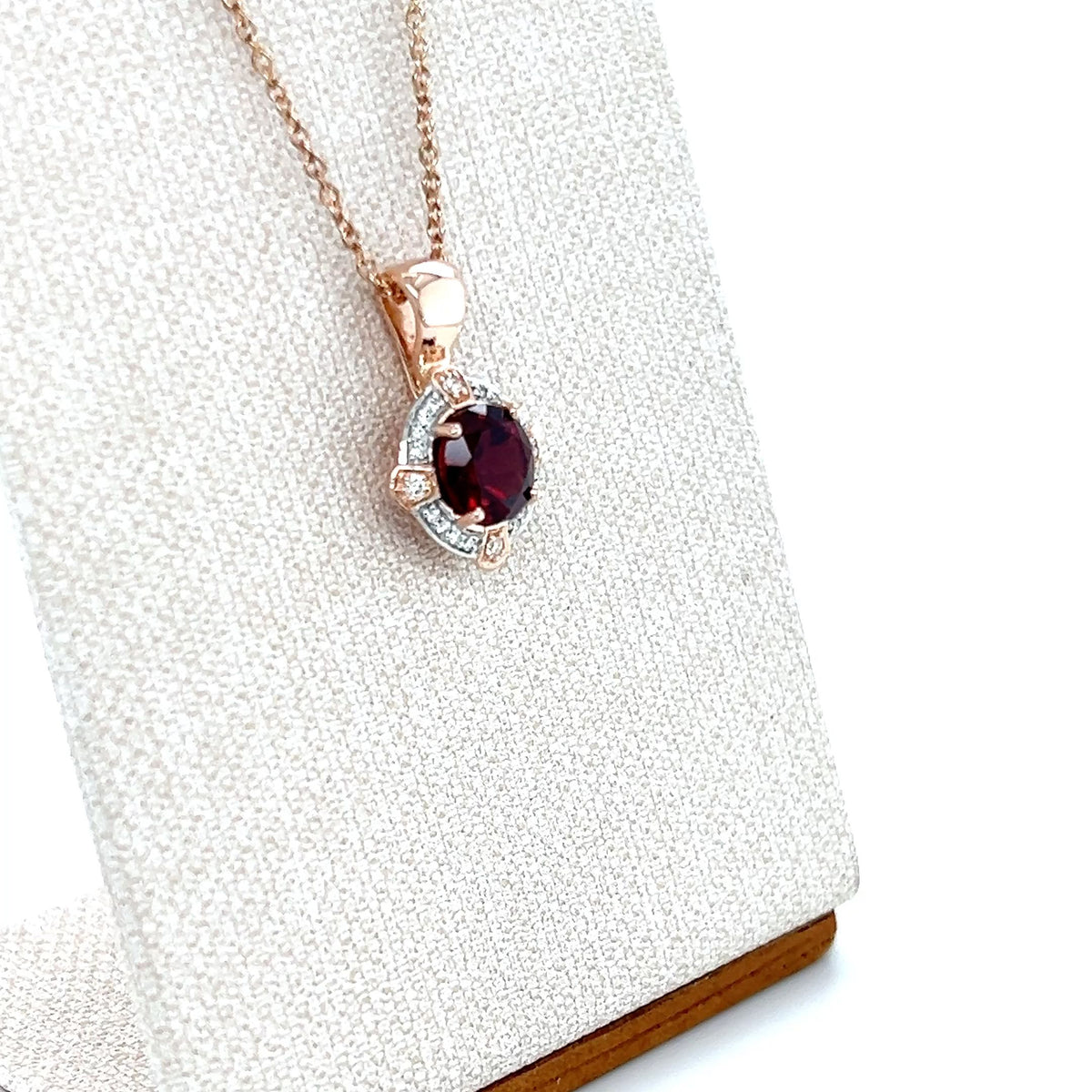 9ct Rose Gold Garnet and Diamond Pendant