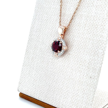 9ct Rose Gold Garnet and Diamond Pendant