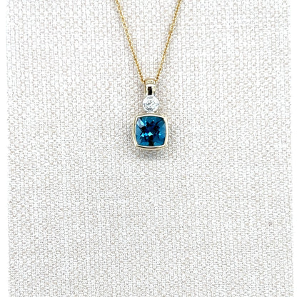9ct Yellow Gold London Blue Topaz and Diamond Pendant