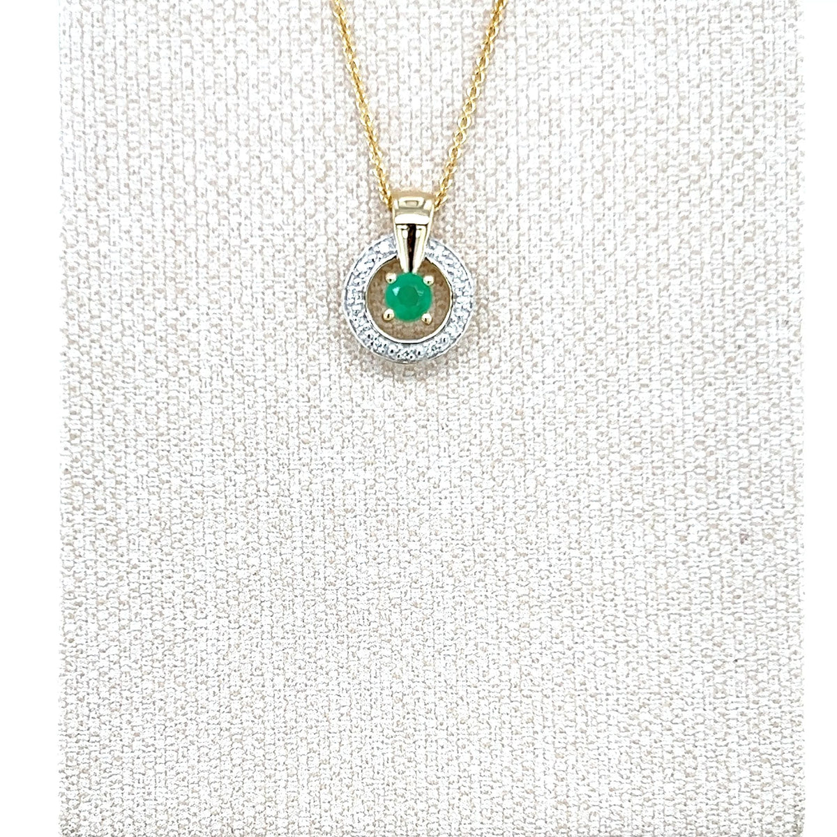 9ct Yellow Gold Emerald and Diamond Pendant