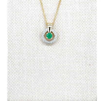 9ct Yellow Gold Emerald and Diamond Pendant