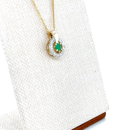 9ct Yellow Gold Emerald and Diamond Pendant