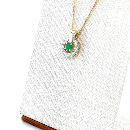 9ct Yellow Gold Emerald and Diamond Pendant