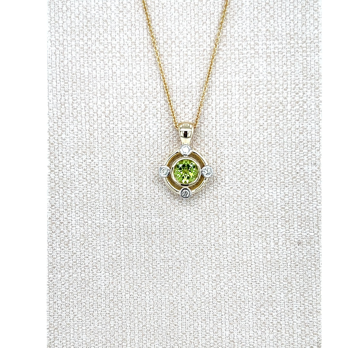 9ct Yellow Gold Peridot and Diamond Pendant
