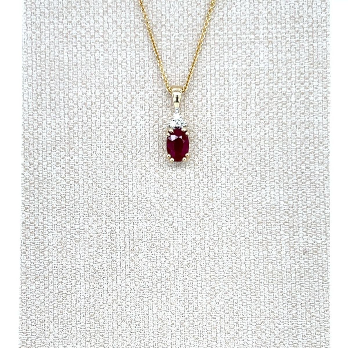 9ct Yellow Gold Oval Ruby & Diamond Pendant