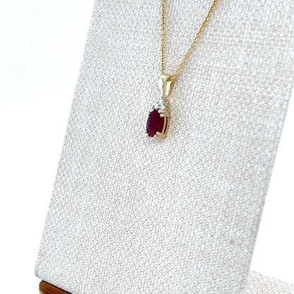 9ct Yellow Gold Oval Ruby & Diamond Pendant