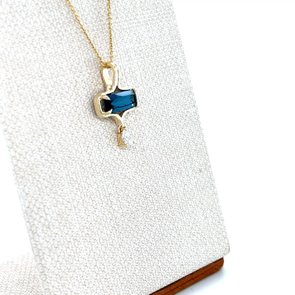 9ct Yellow Gold London Blue Topaz and Lab-Grown Diamond Pendant