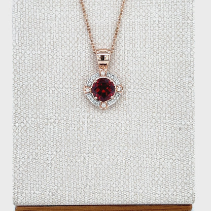 9ct Rose Gold Garnet and Diamond Pendant