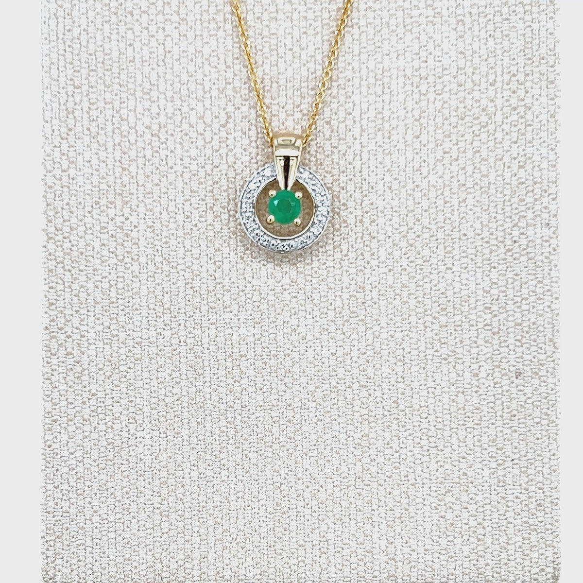 9ct Yellow Gold Emerald and Diamond Pendant