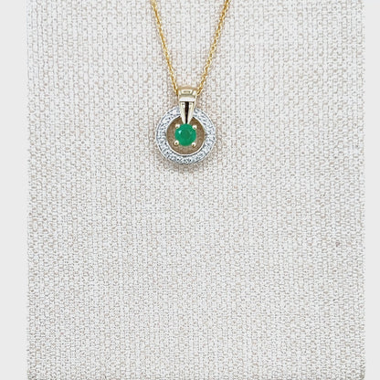 9ct Yellow Gold Emerald and Diamond Pendant