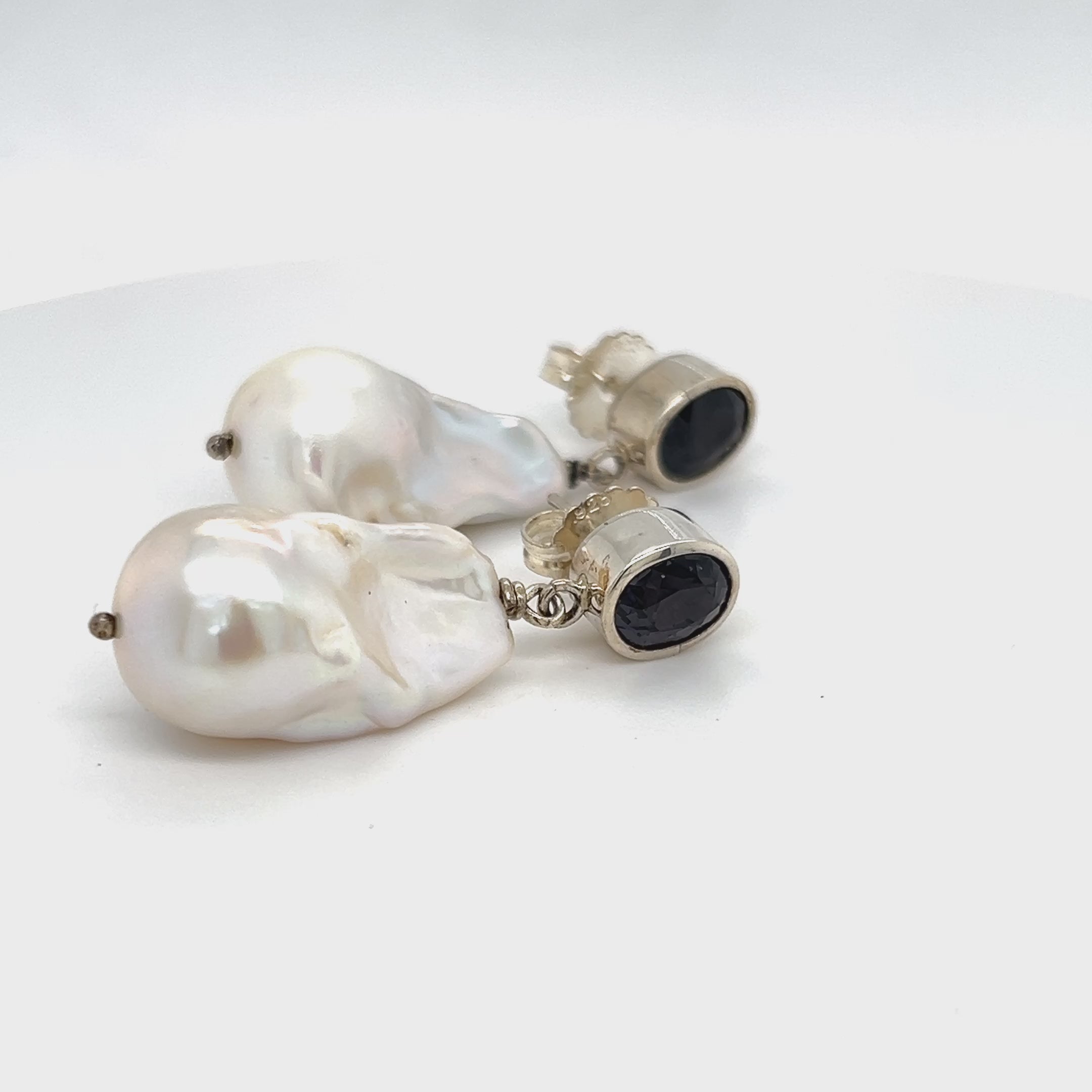 Sterling Silver Spinel & Baroque Pearl Earrings