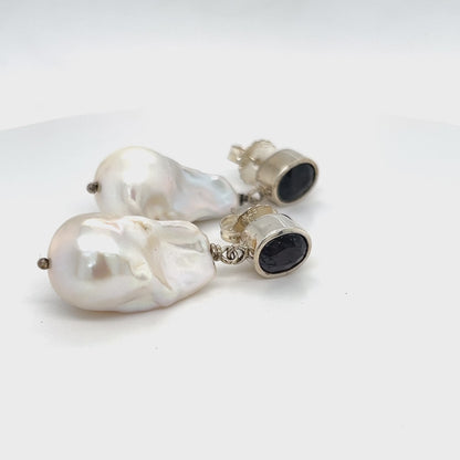 Sterling Silver Spinel & Baroque Pearl Earrings