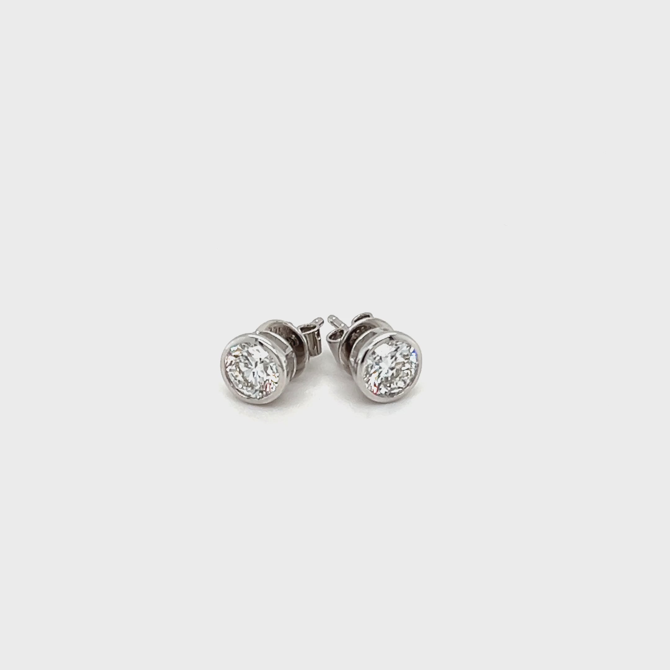 9ct White Gold Bezel-Set 1.00ct Round Diamond Earrings