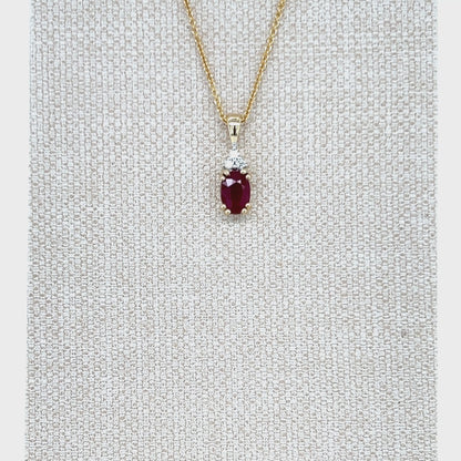 9ct Yellow Gold Oval Ruby & Diamond Pendant