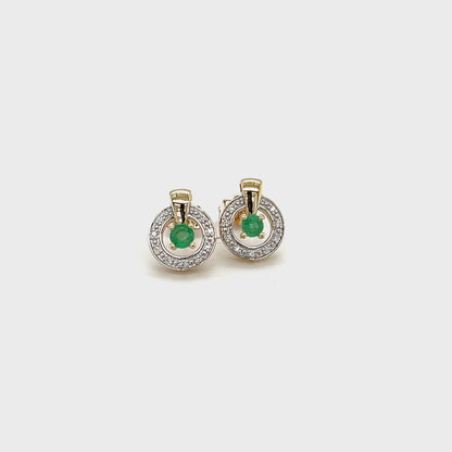 9ct Yellow Gold Emerald and Diamond Earrings