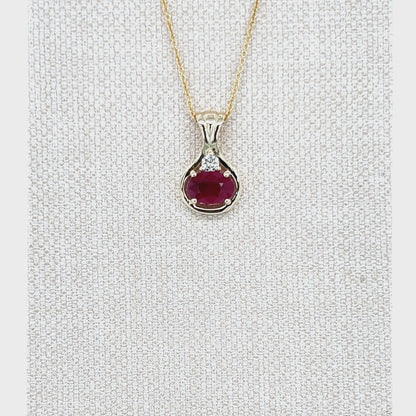 9ct Yellow Gold Oval Ruby and Diamond Pendant