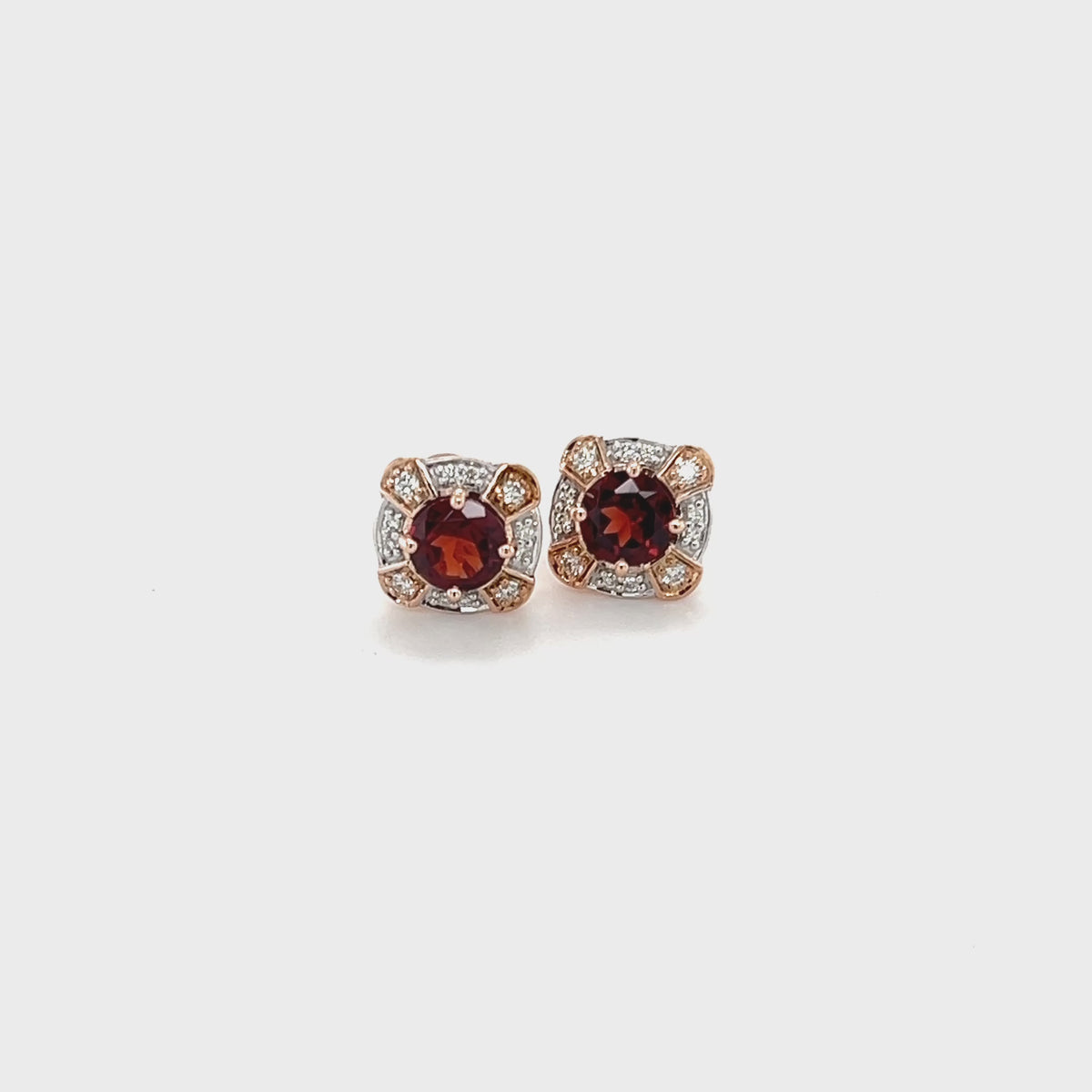 Load video: 9ct Rose Gold Garnet and Diamond Earrings