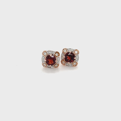 9ct Rose Gold Garnet and Diamond Earrings