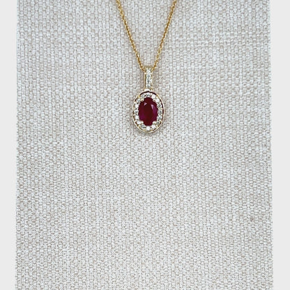 9ct Yellow Gold Oval Ruby and Diamond Pendant
