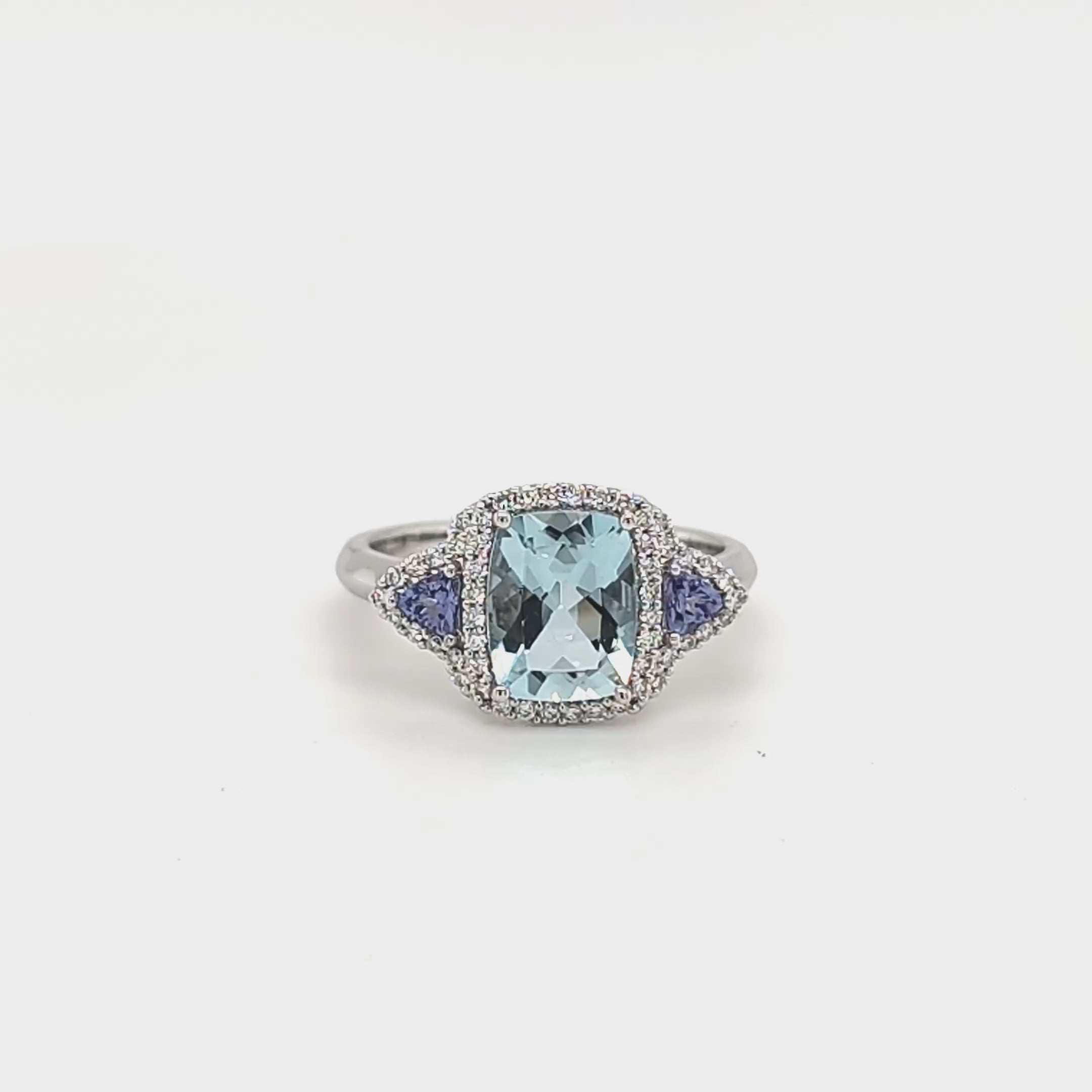 9ct White Gold Aquamarine, Tanzanite & Diamond Ring