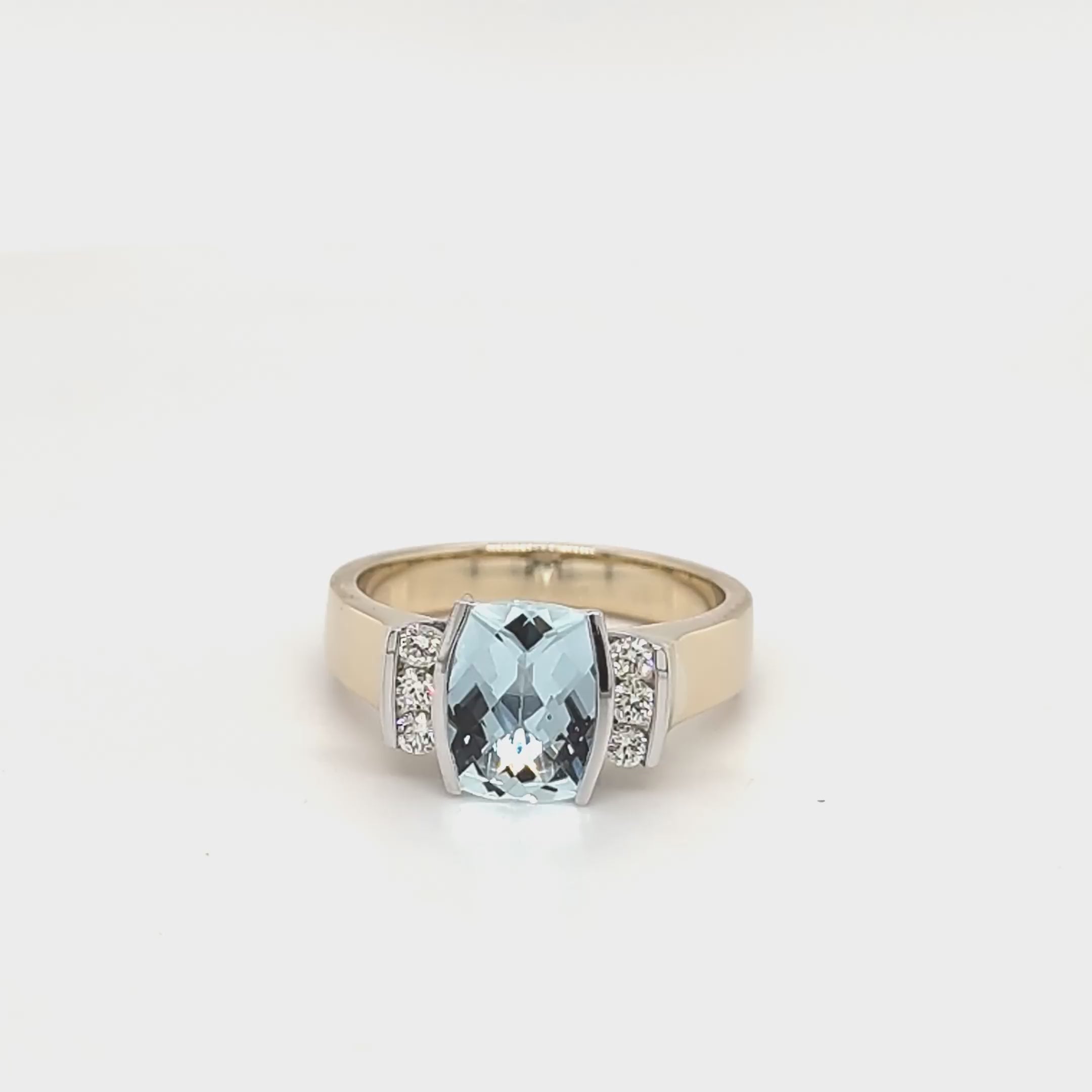 9ct Yellow and White Gold Aquamarine & Diamond Ring
