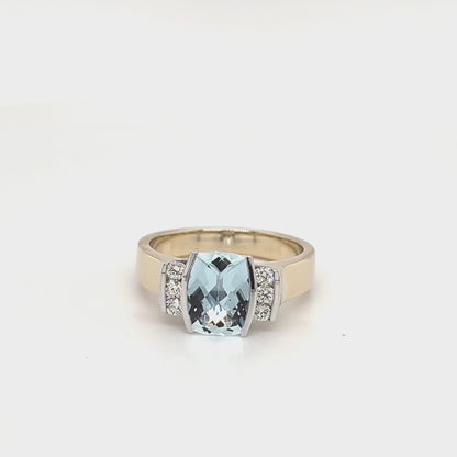 9ct Yellow and White Gold Aquamarine & Diamond Ring