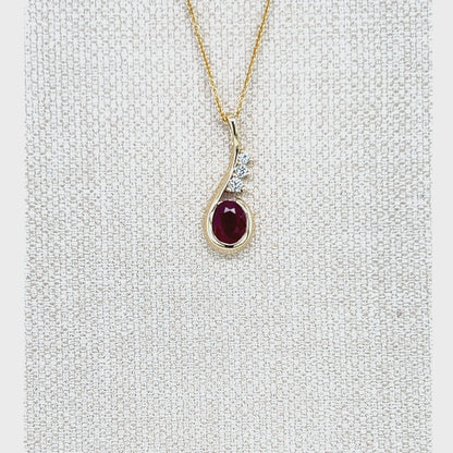 9ct Yellow Gold Ruby and Lab-Grown Diamond Pendant