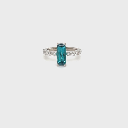 18ct White Gold Blue-Green Tourmaline & Diamond Ring