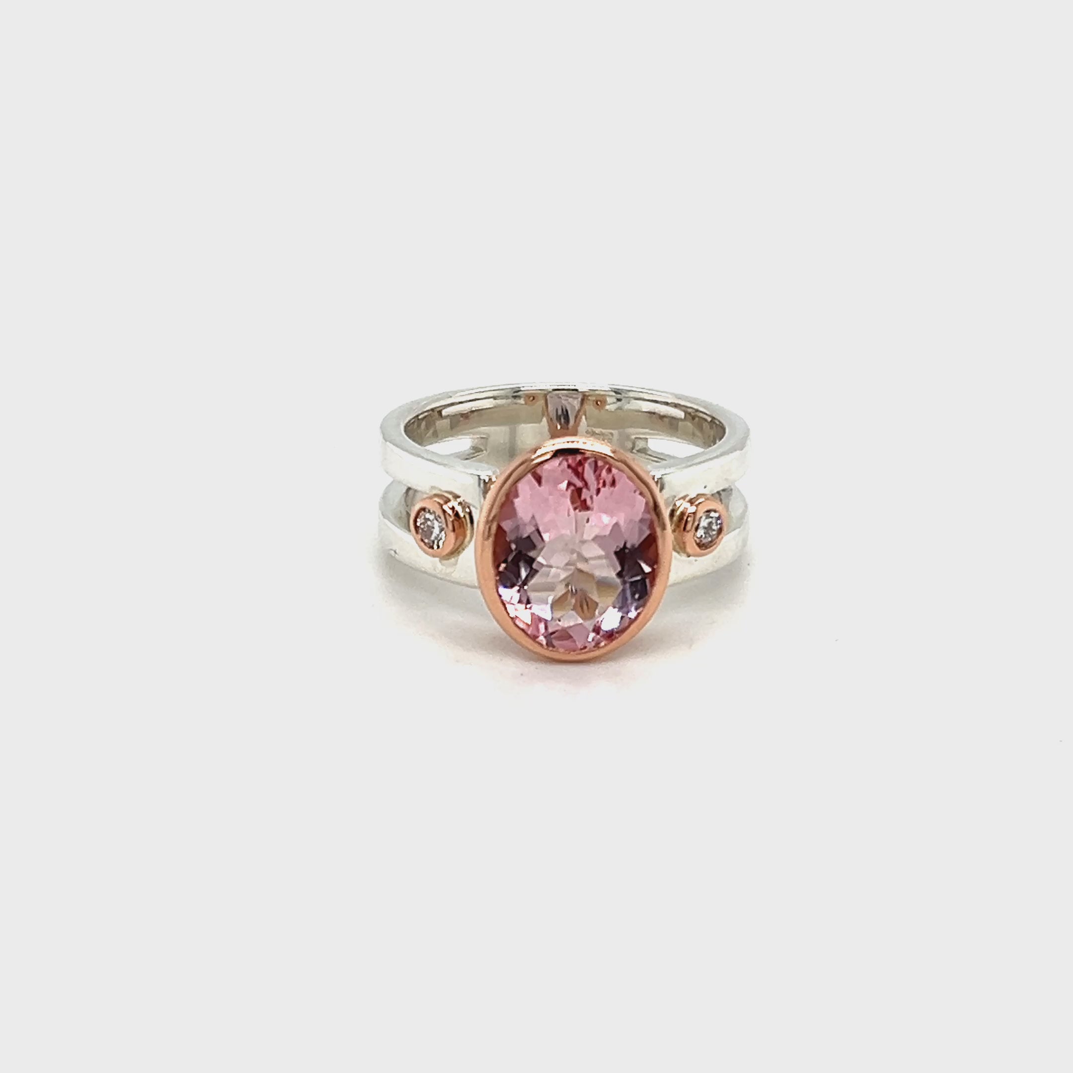 9ct Rose Gold & Platinum Mix Silver Semi-Split Morganite Ring