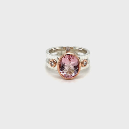 9ct Rose Gold & Platinum Mix Silver Semi-Split Morganite Ring