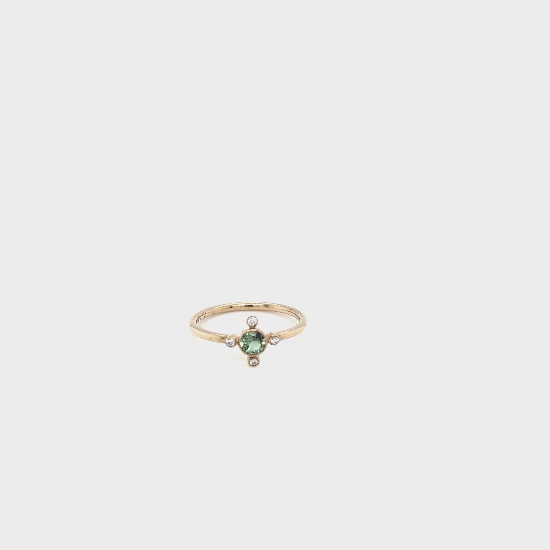 9ct Yellow Gold Mint Green Tourmaline & Diamond Ring