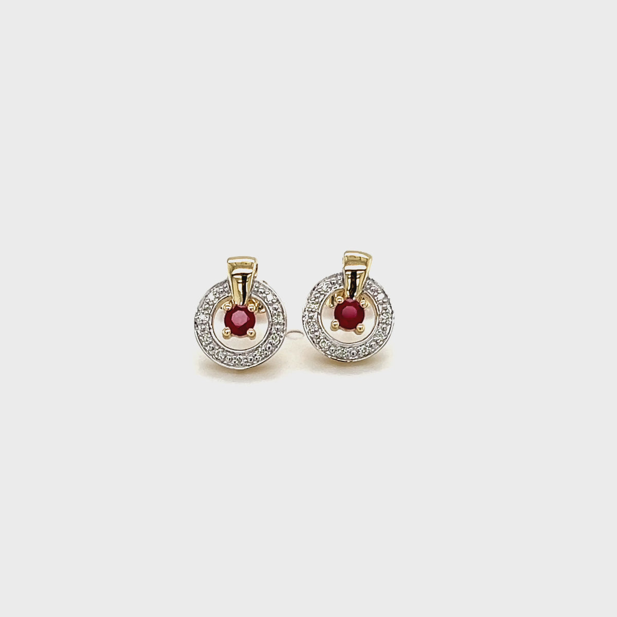 Load video: 9ct Yellow Gold Ruby and Diamond Earrings