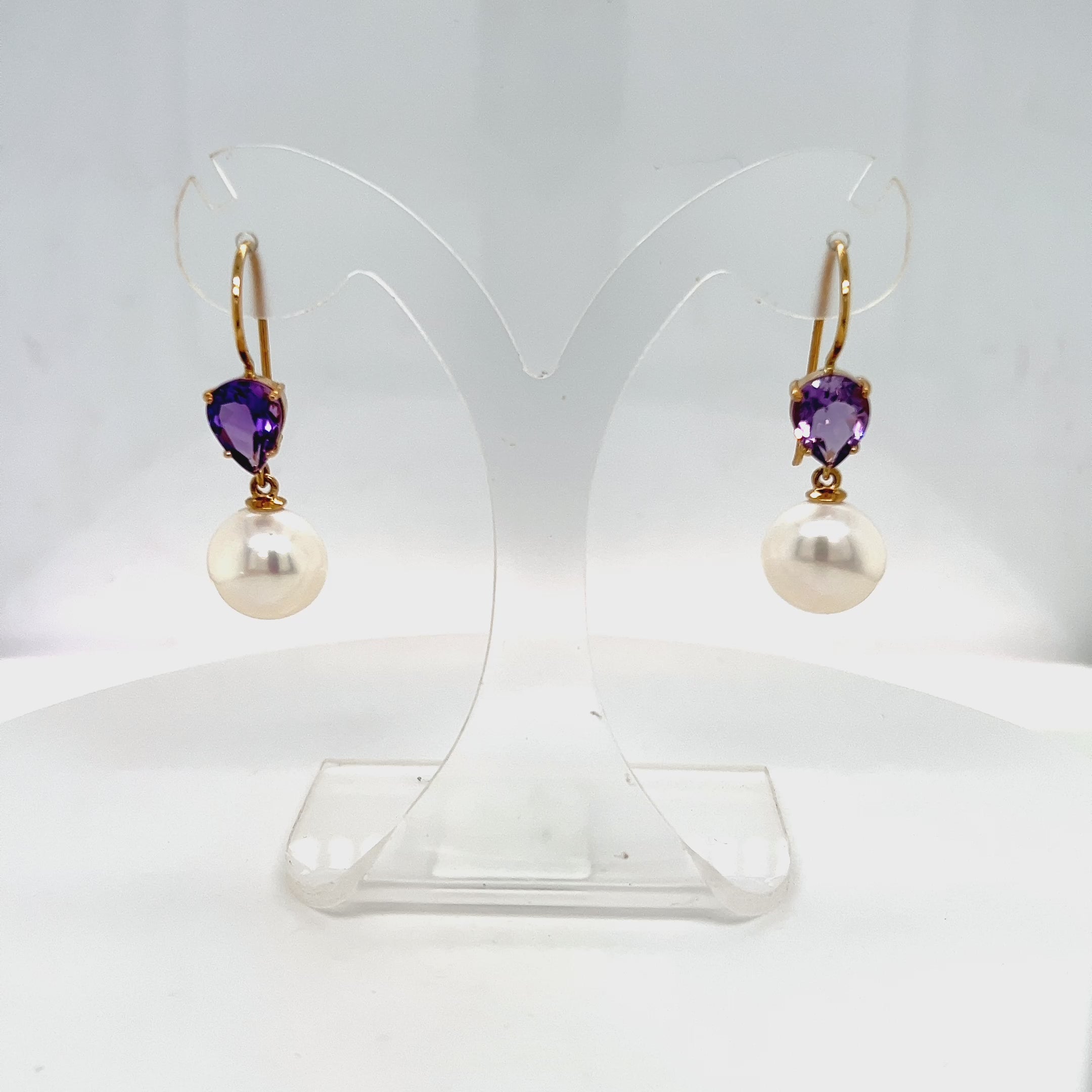 Yellow Gold Pearl and AMthyst Earrings
