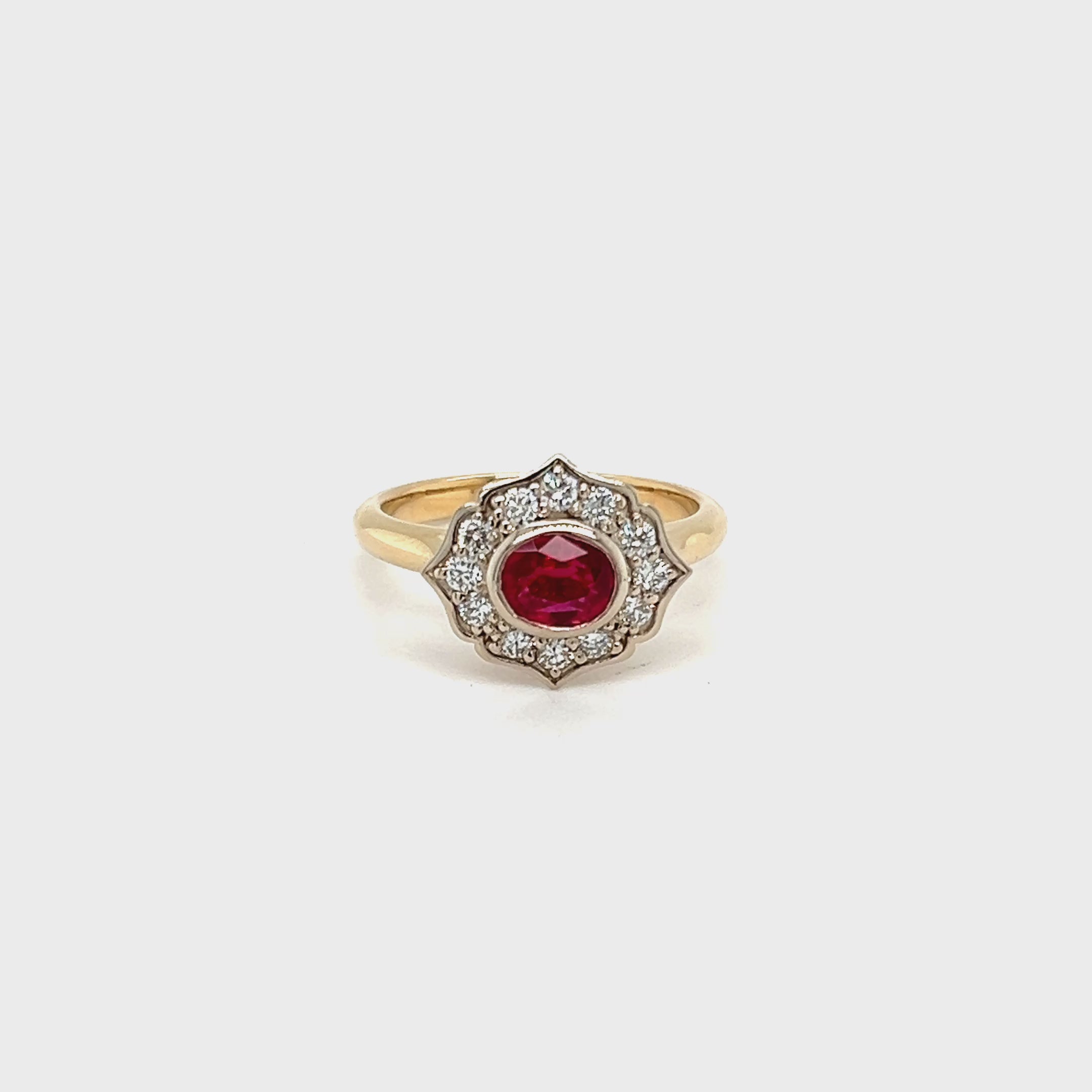 9ct Yellow Gold Ruby & Lab Grown Diamond Halo Ring