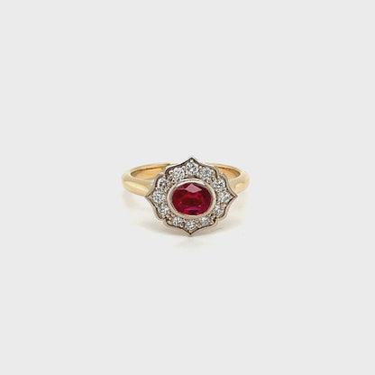 9ct Yellow Gold Ruby & Lab Grown Diamond Halo Ring
