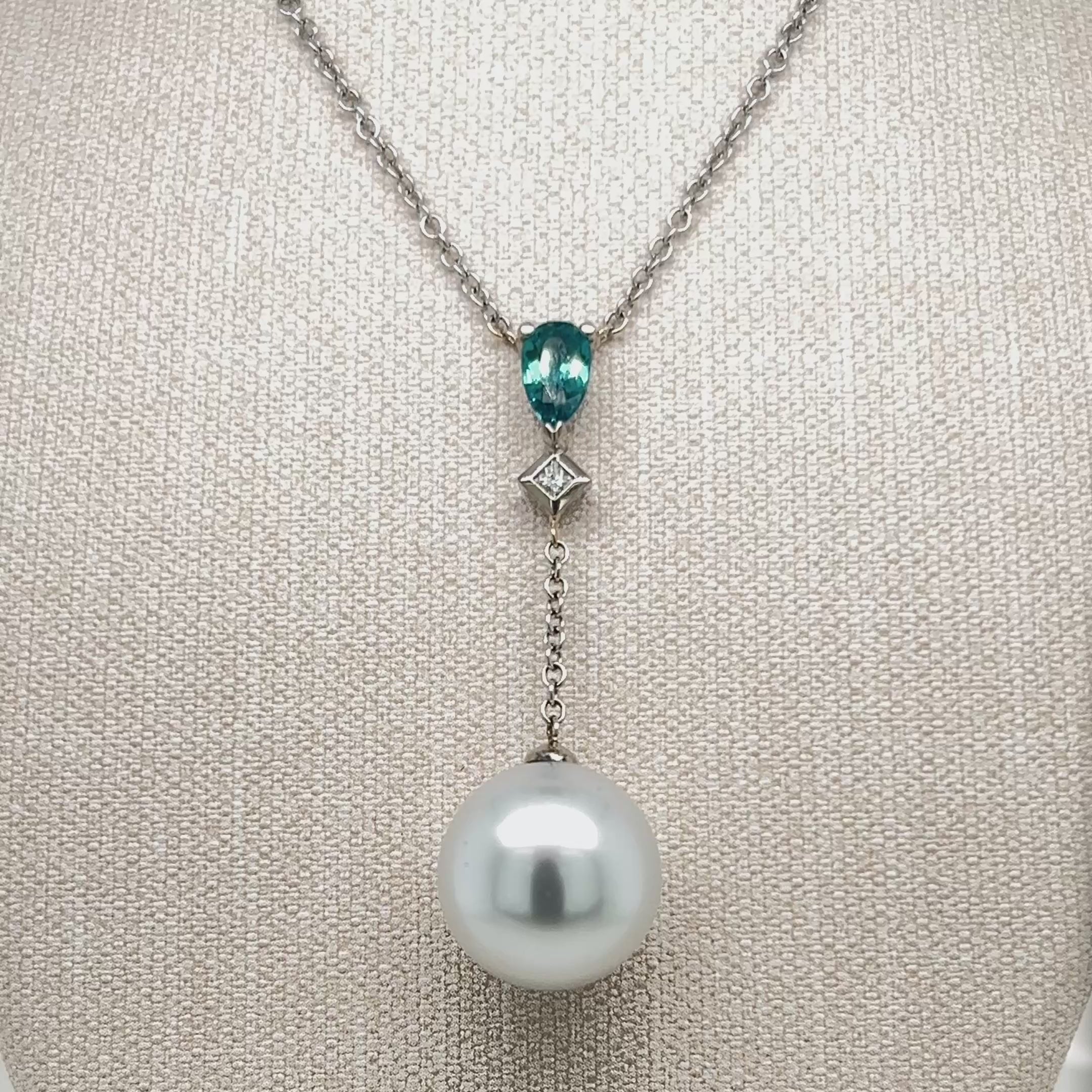 18ct White Gold South Sea Pearl & Blue-Green Tourmaline Pendant