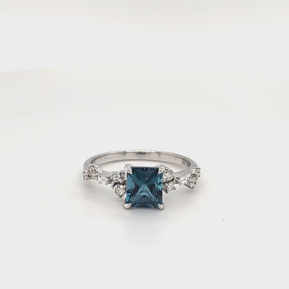 9ct White Gold London Blue Topaz & Diamond Ring