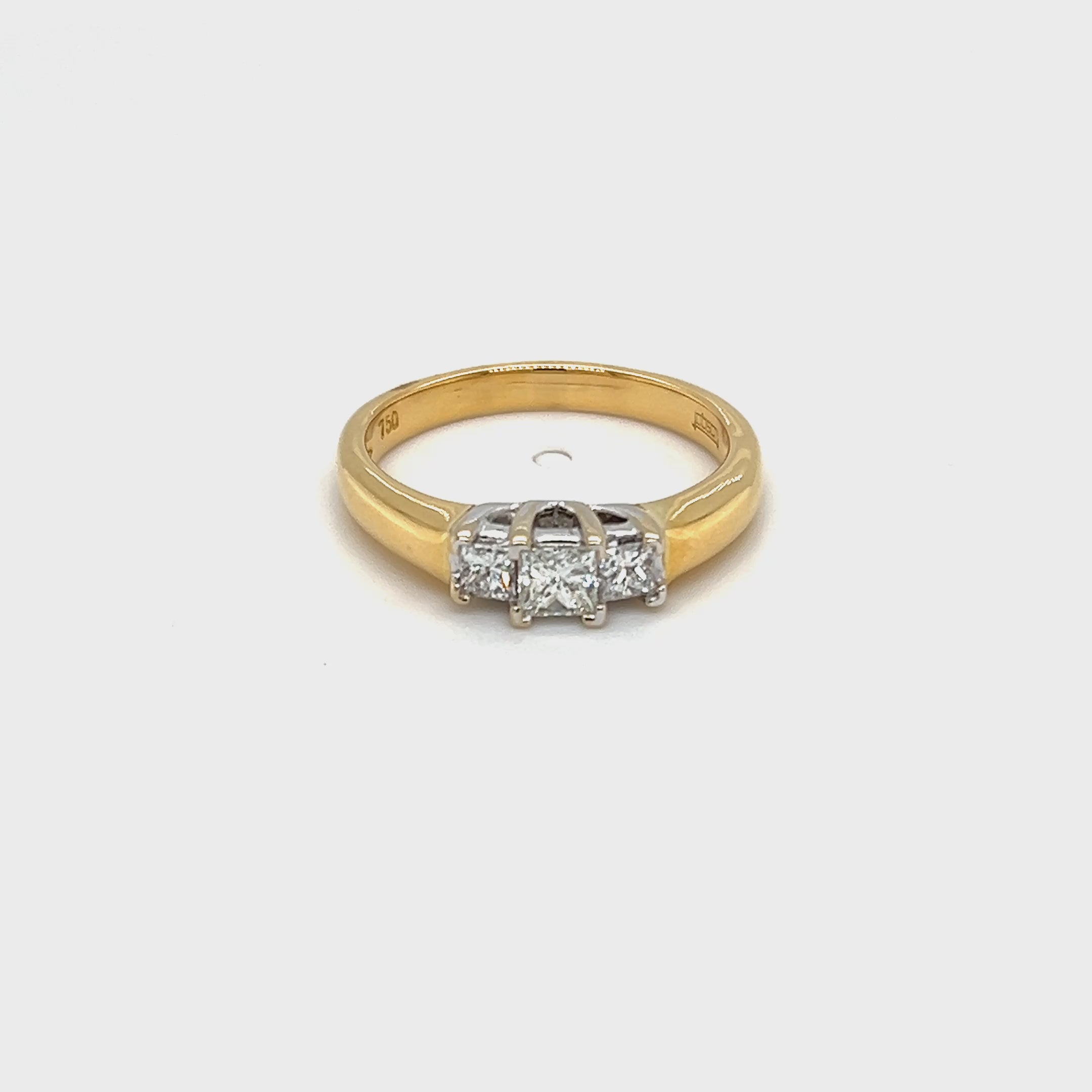 18ct Yellow Gold Princess Cut Diamond Trilogy Ring