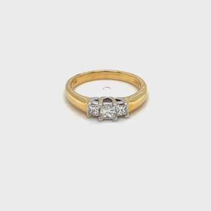 18ct Yellow Gold Princess Cut Diamond Trilogy Ring