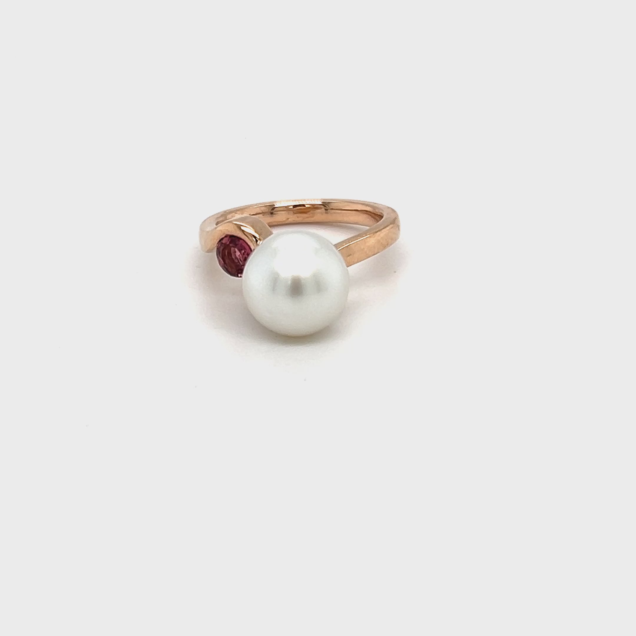 9CT Rose Gold Pearl Ring featuring a South Sea Pearl and Dusky Pink Tourmaline