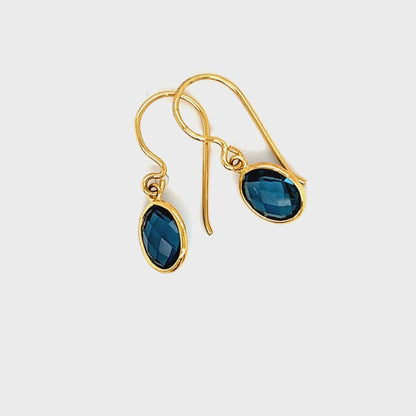 9ct Yellow Gold Oval London Blue Topaz Earrings