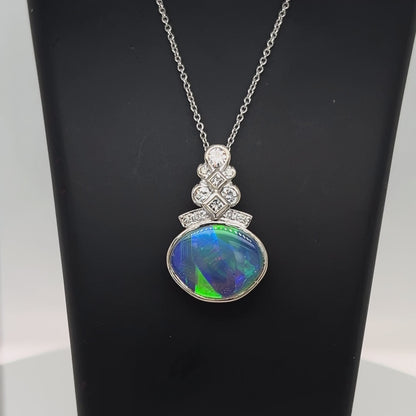 18ct Gold Australian Opal & Diamond Pendant