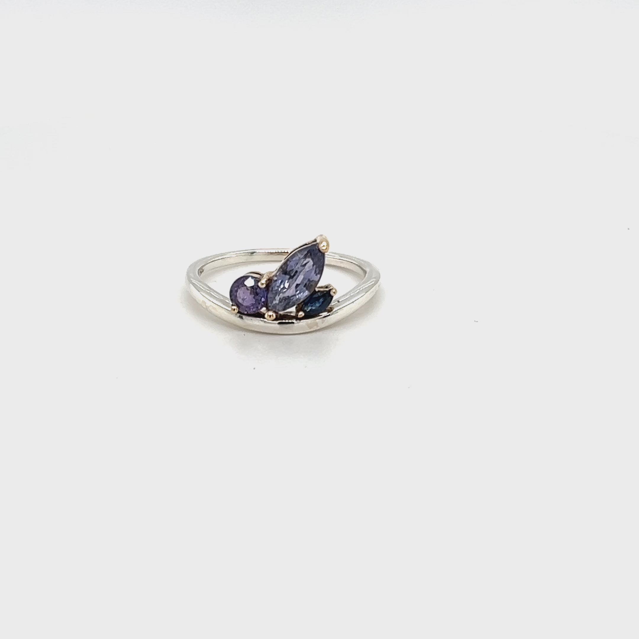 Load video: Silver Platinum Marquise Sapphire Ring
