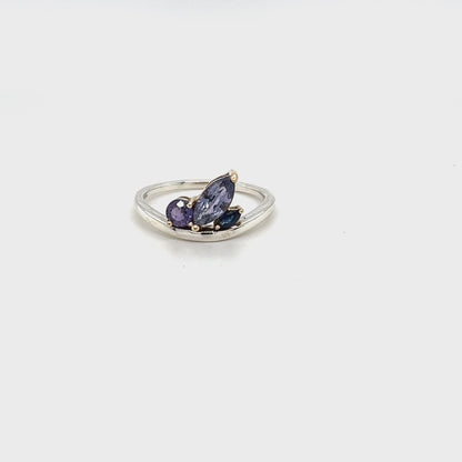 Silver Platinum Marquise Sapphire Ring