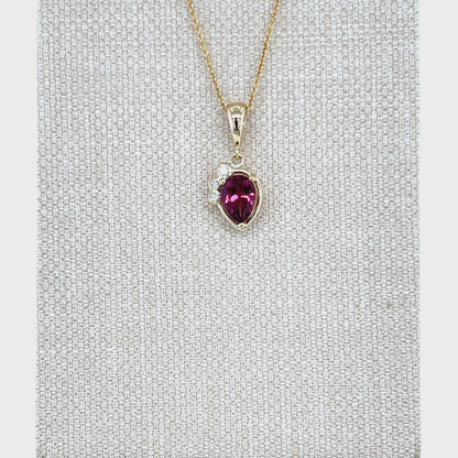 9ct Yellow Gold Rhodolite Garnet and Lab-Grown Diamond Pendant