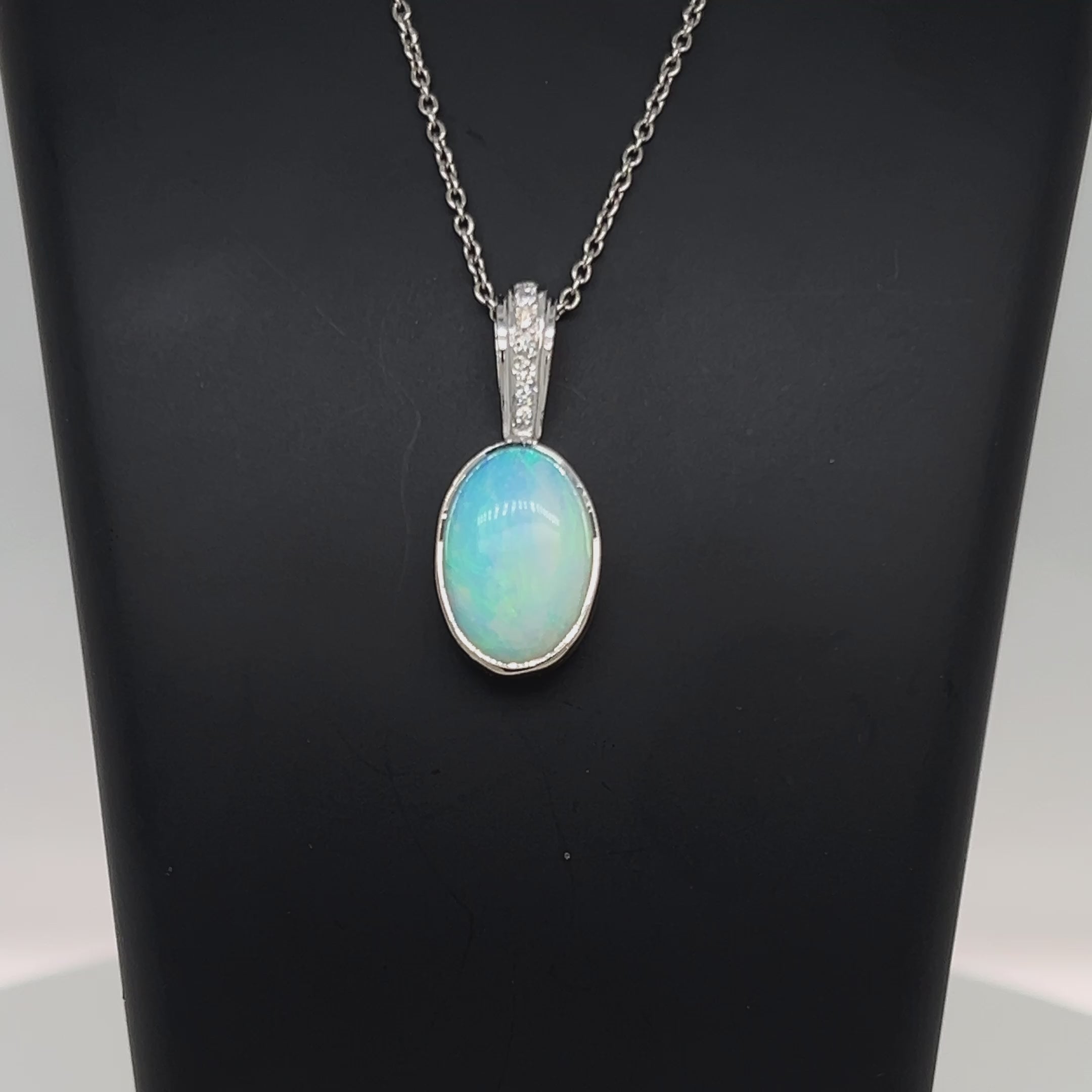 9ct White Gold Opal & Diamond Pendant
