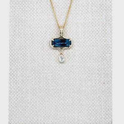 9ct Yellow Gold London Blue Topaz and Lab-Grown Diamond Pendant